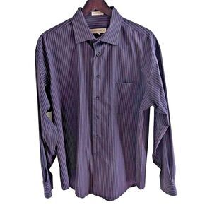 Pronto Uomo Long Sleeve Purple & Blue Striped Button Front Dress Shirt Size XL